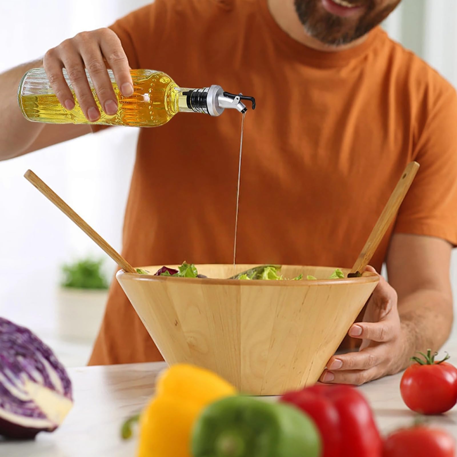 4-pak dozowników oliwy z oliwek 500 ml – przezroczyste szklane butelki z automatycznymi wylewkami, kwiatowe wzory, szczelne i obsługiwane jedną ręką, idealne do użytku w kuchni