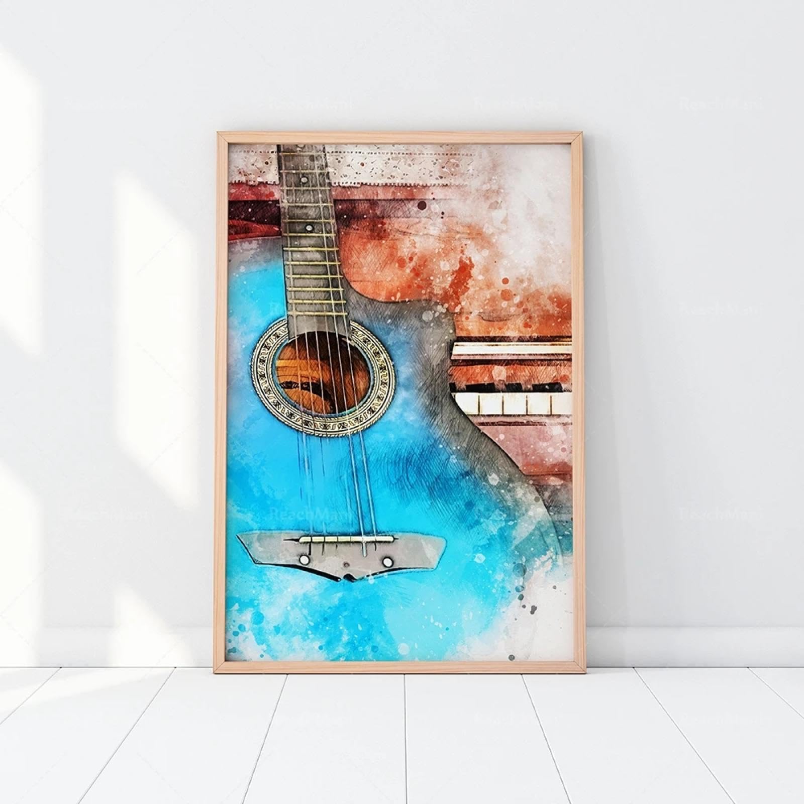BMGKYAGL Stampe ad acquerello di chitarra e pianoforte, blu, rosso, strumenti musicali arte contemporanea poster musicale astratto 70x100cmx3 Senza cornice