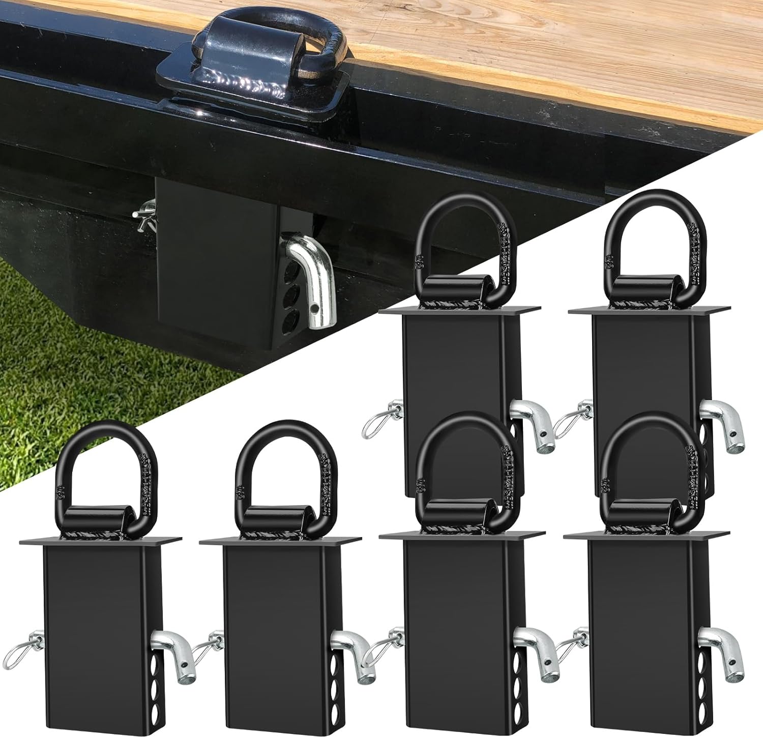 6 Packs 1/2" Stake Pocket Trailer D Ring, Heavy Duty Tie Down Anchors 12000lbs Load Removable D-Ring Stake Pocket Trailer Accessories Utility for Flatbed Cargo Truck, Black