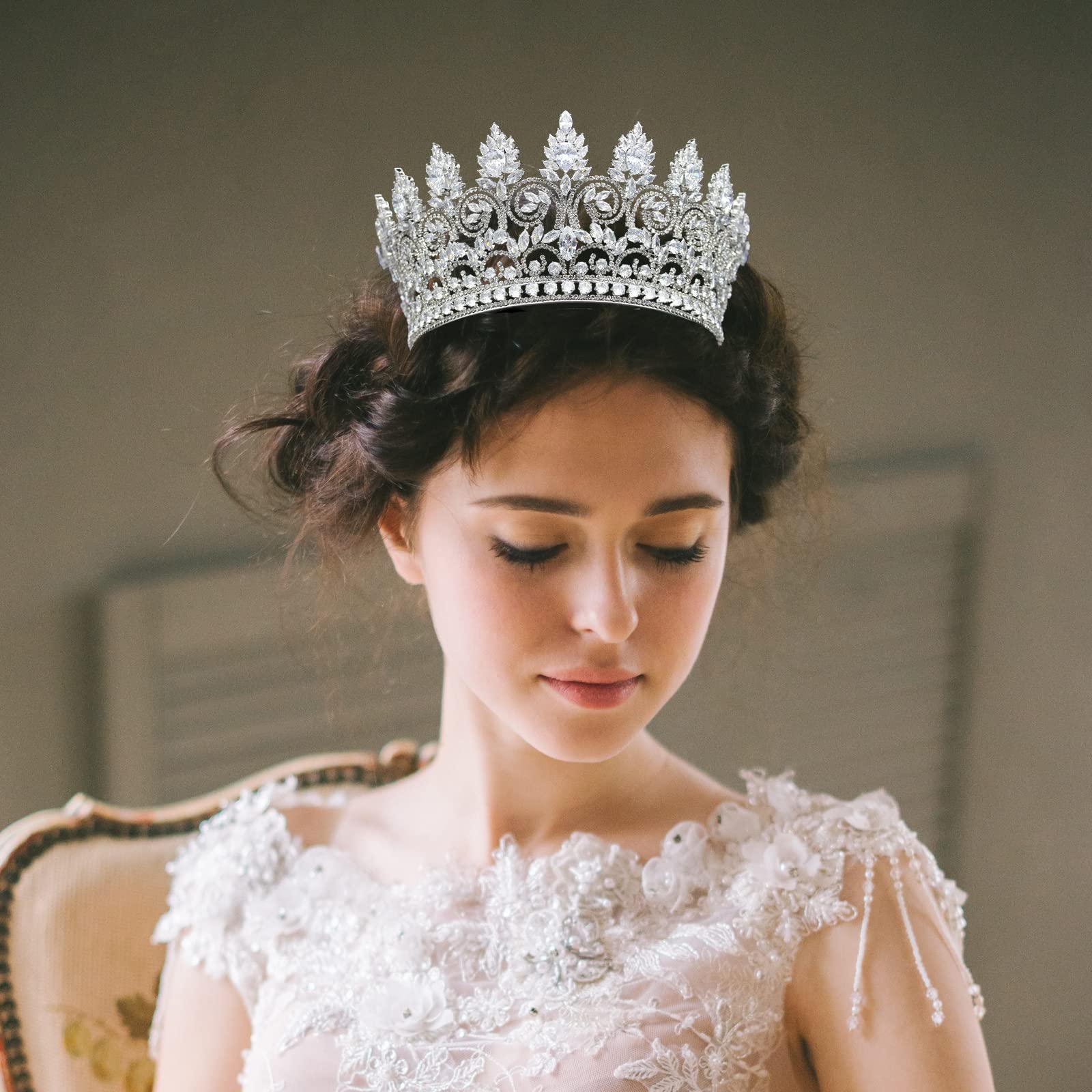 QXMYOO Tiaras de boda grandes de circonita cúbica de lujo para novia, coronas de reina, princesa, cumpleaños, quinceañera, graduación, regreso a casa, accesorios para el cabello nupcial HB086