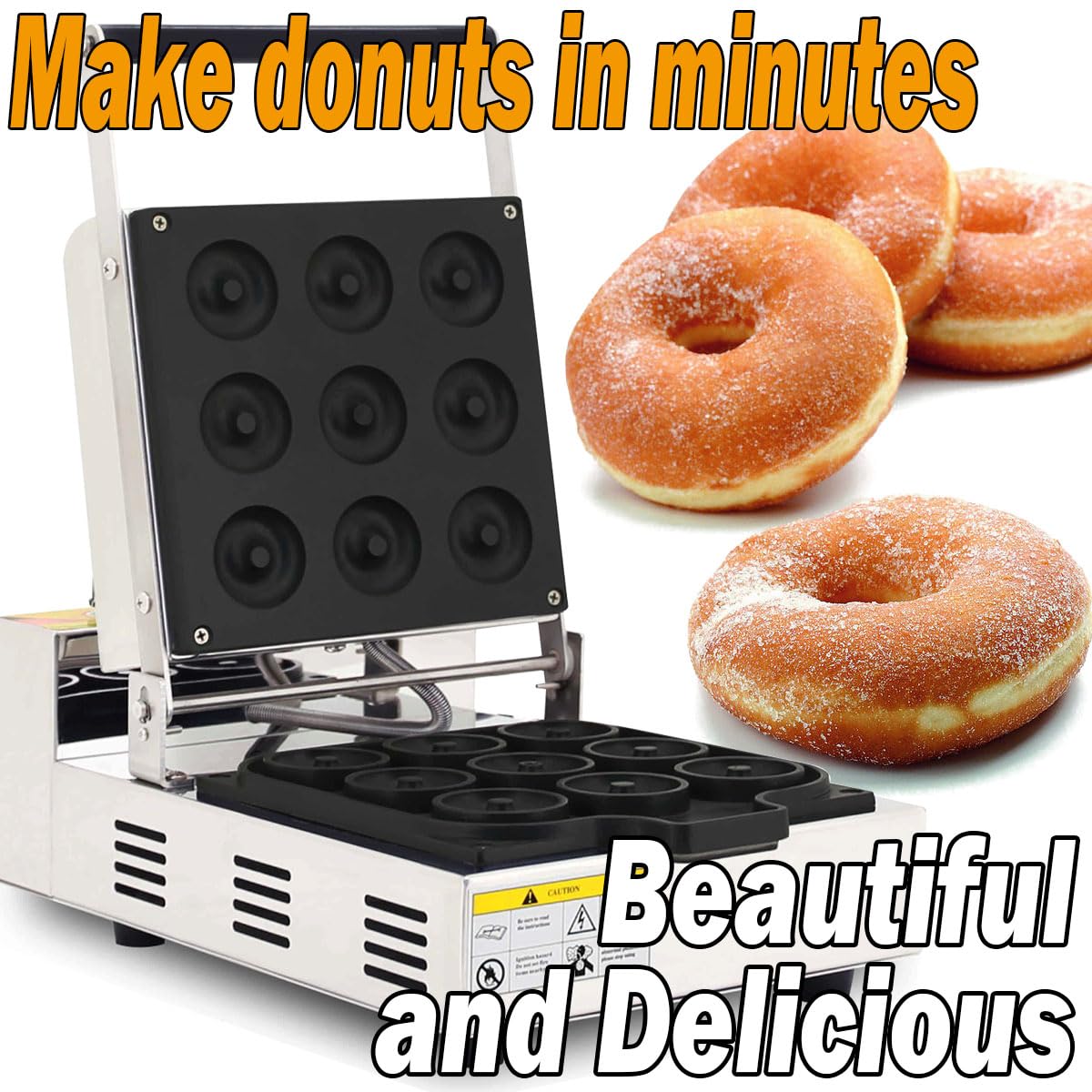 Electric Donut Maker Commercial 9 Holes Mini Doughnut Machine Mini Donuts Maker with Cool Touch Handle Non-Stick Coating for Bakeries Restaurant Snack Bars,1600W, 110V
