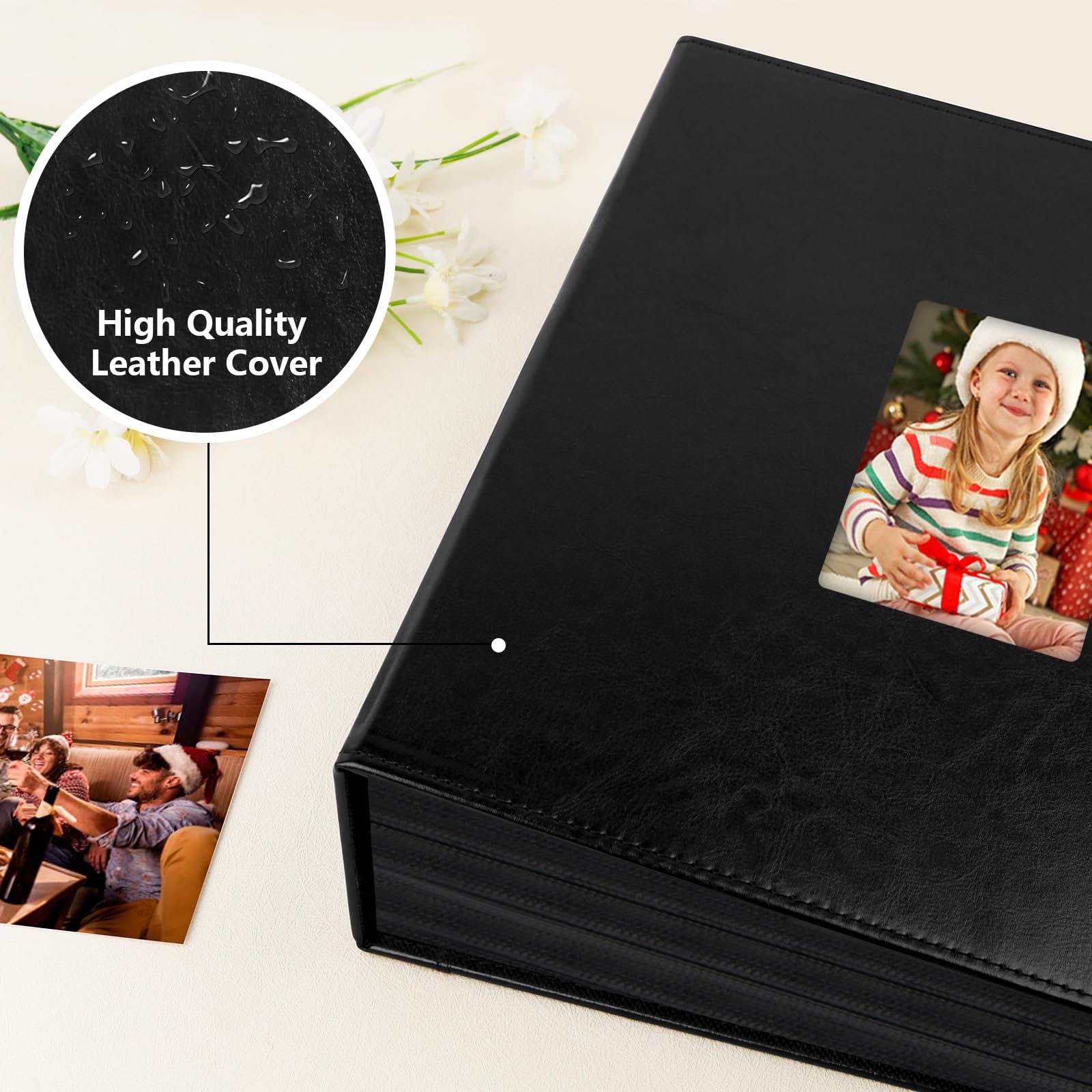 Aevdor Fotoalbum mit 1000 Taschen, extra große Kapazität, Ledereinband, Hochzeitsfotoalben, für 1000 horizontale und vertikale Fotos, säurefreie Seiten, 10 x 15 cm, Fotoalbum mit Frontfenster (schwarz
