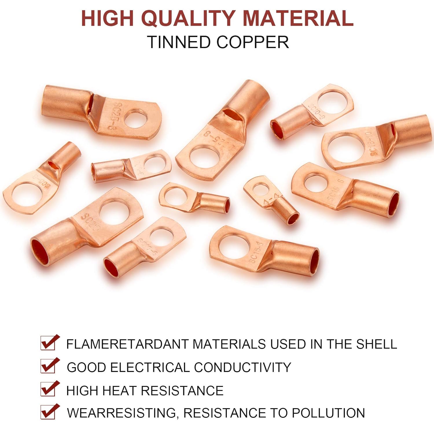 Weewooday 170 Pcs Copper Wire Lugs Battery Cable Ends 12 Sizes Battery Terminal Connectors Assortment Kit Copper Lug Ring for AWG4, AWG6, AWG8, AWG10, AWG12, Cables, Marine, Automotive, RV, Solar