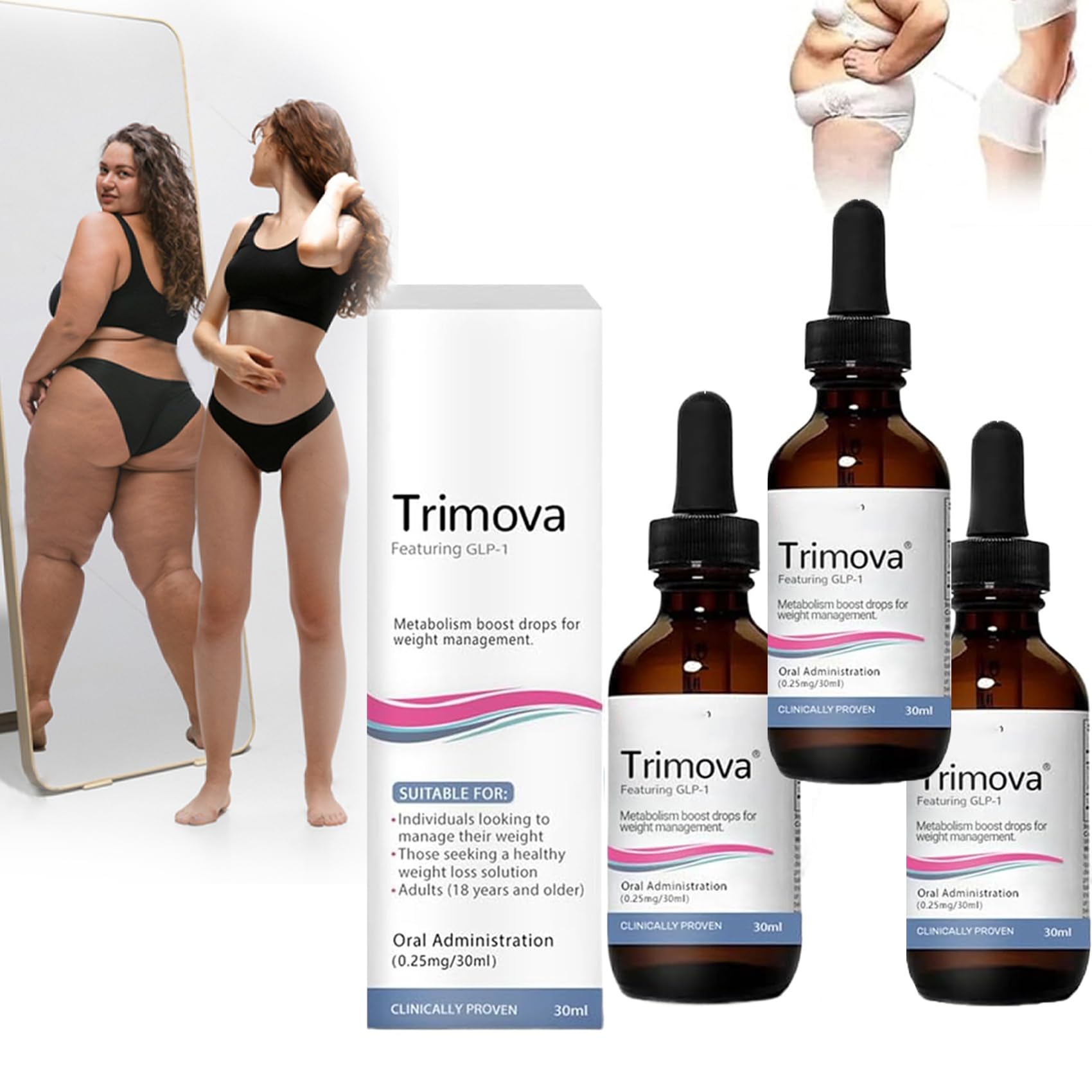 GLP-1 Metabolic Boost Drops, Trimova Metabolism Vitamin Drops, Your Trusted Trimova Weight Loss Drops, Glp-1 Drops Weight Loss for Men & Women Slimming, Enjoy a Healthy Life (3)