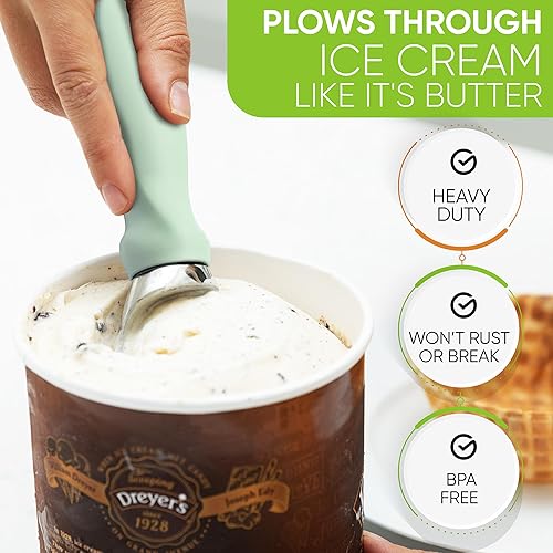Vista 55 de Spring Chef Cuchara de helado rosa resistente con mango de agarre suave, cuchara de helado profesional, cuchara de helado de metal para masa
