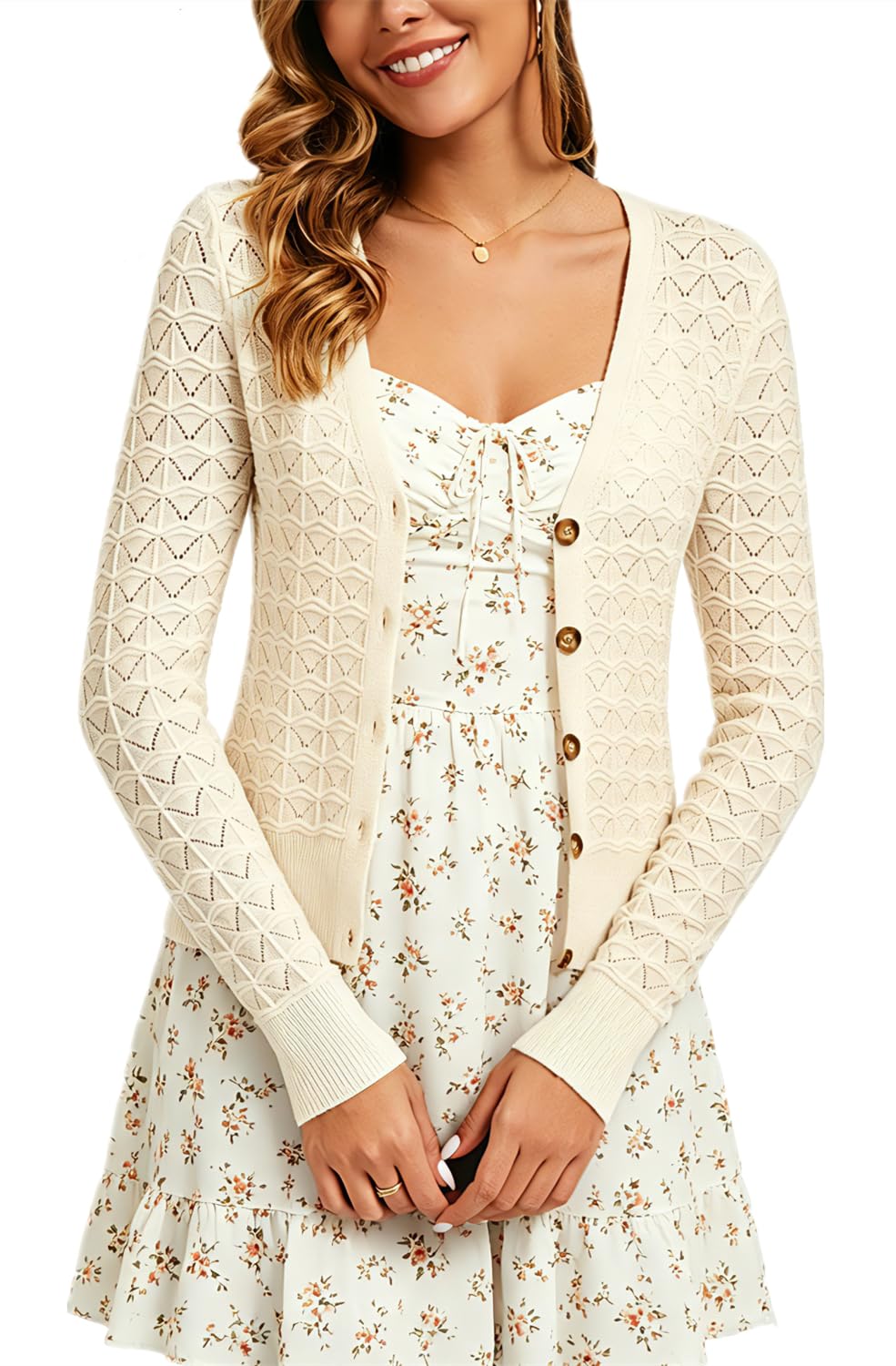 Bolero Mujer Cardigan Corto Hueco Grueso Chaqueta de Punto Manga Larga con Botones Rebecas Cuello V Antiguo Básico Clásico