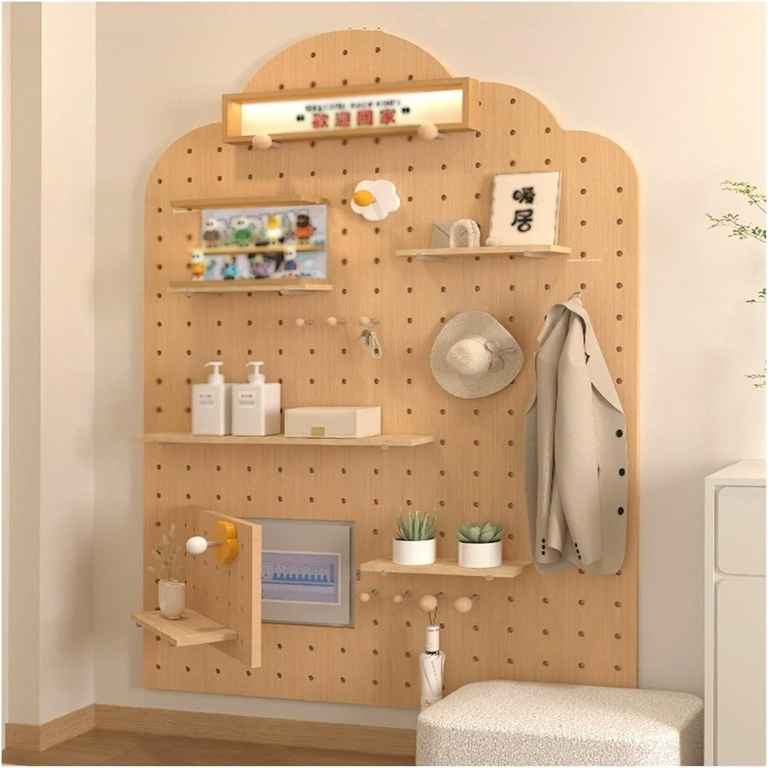 Stecktafel, Wandsteuerung, Aufbewahrungsregal, Massivholz, Laminat, Stecktafel, Organizer, Wandhalterung, Display-Kombinationsset für Küche, Wohnzimmer, Büro (Natur)