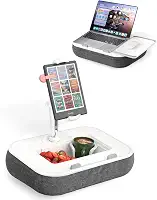 Travesseiro Kindle, mesa de colo para laptop com mouse pad e suporte de copo - Suporte ajustável para tablet de cama para iPhone iPad Samsung de 4,7 a 13 polegadas - compatível com laptop de 10 a 15