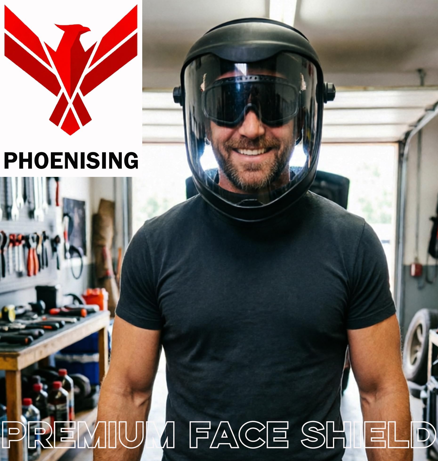 PHOENISING Protector facial de seguridad para moler y cortar, visera antivaho, protección de alto impacto, lente de repuesto