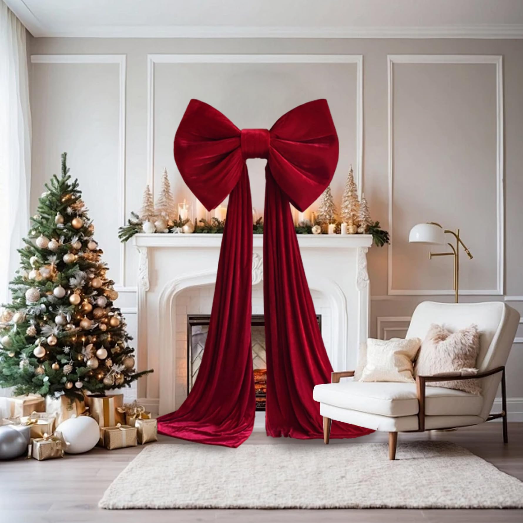 Nœud pour cimier d'arbre de Noël 149, 6 x 31, 5 Pouces, très Grand nœud Rouge, Ruban décoratif pour Mariage, Noël, fête d'anniversaire, Toile de Fond Murale