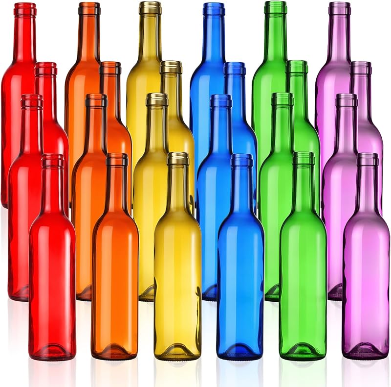 Rtteri 12 Piezas Botellas de Vino de Vidrio Decorativas de Colores Botellas vacías de 375 ml para Botellas, árboles, jardín, Patio, decoración del hogar al Aire Libre, Favor de Fiesta de Primavera y Verano, Centro de Mesa de Boda, Manualidades de Bricolaje