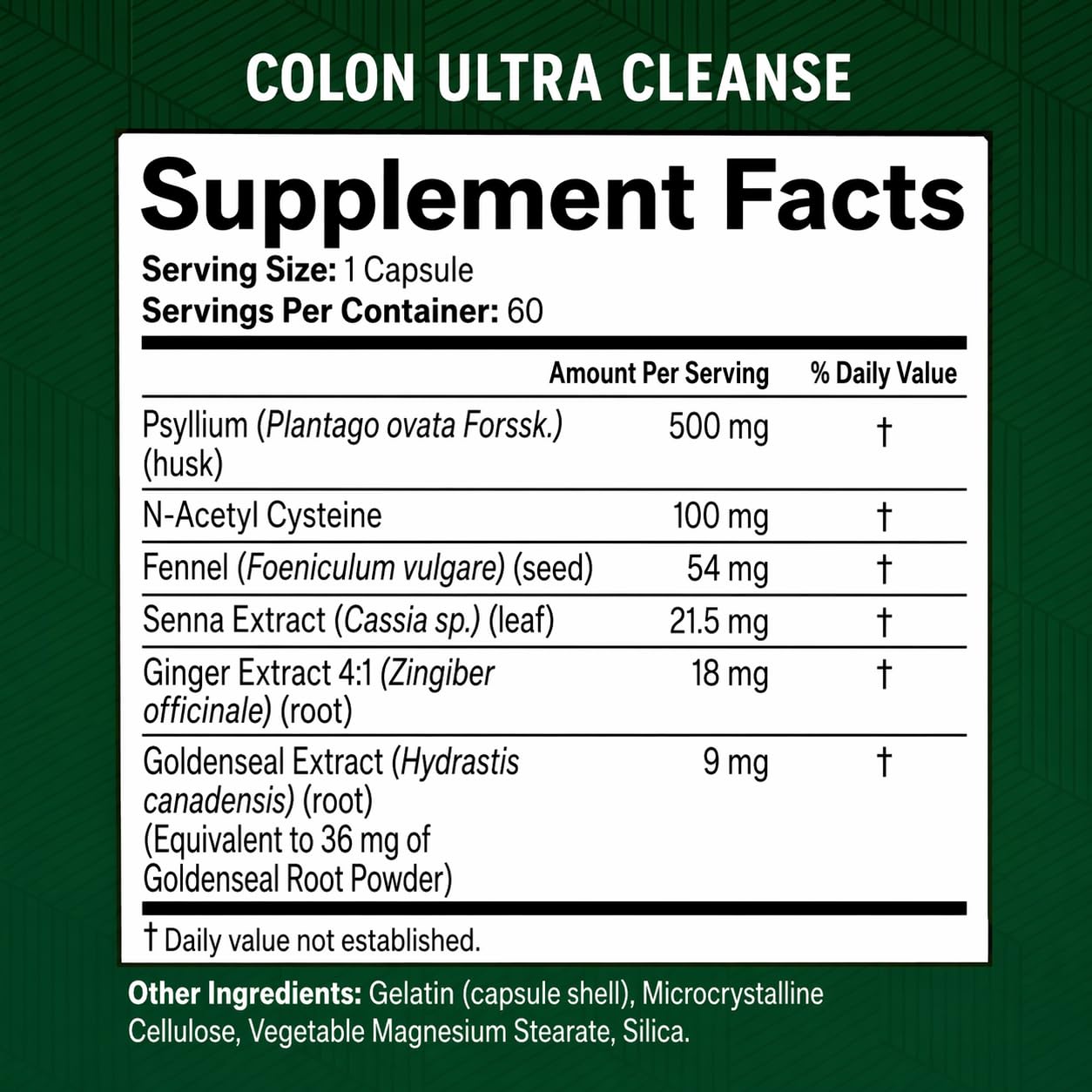 Colon Ultra Cleanse │ Daily Digestive Health & Regularity Support │ Psyllium Husk, Senna Leaf, Ginger & Fennel │ NAC & Goldenseal │ Non-GMO │ Made in USA │ 60 Capsules │ Green Valley Naturals — Amazon image 6