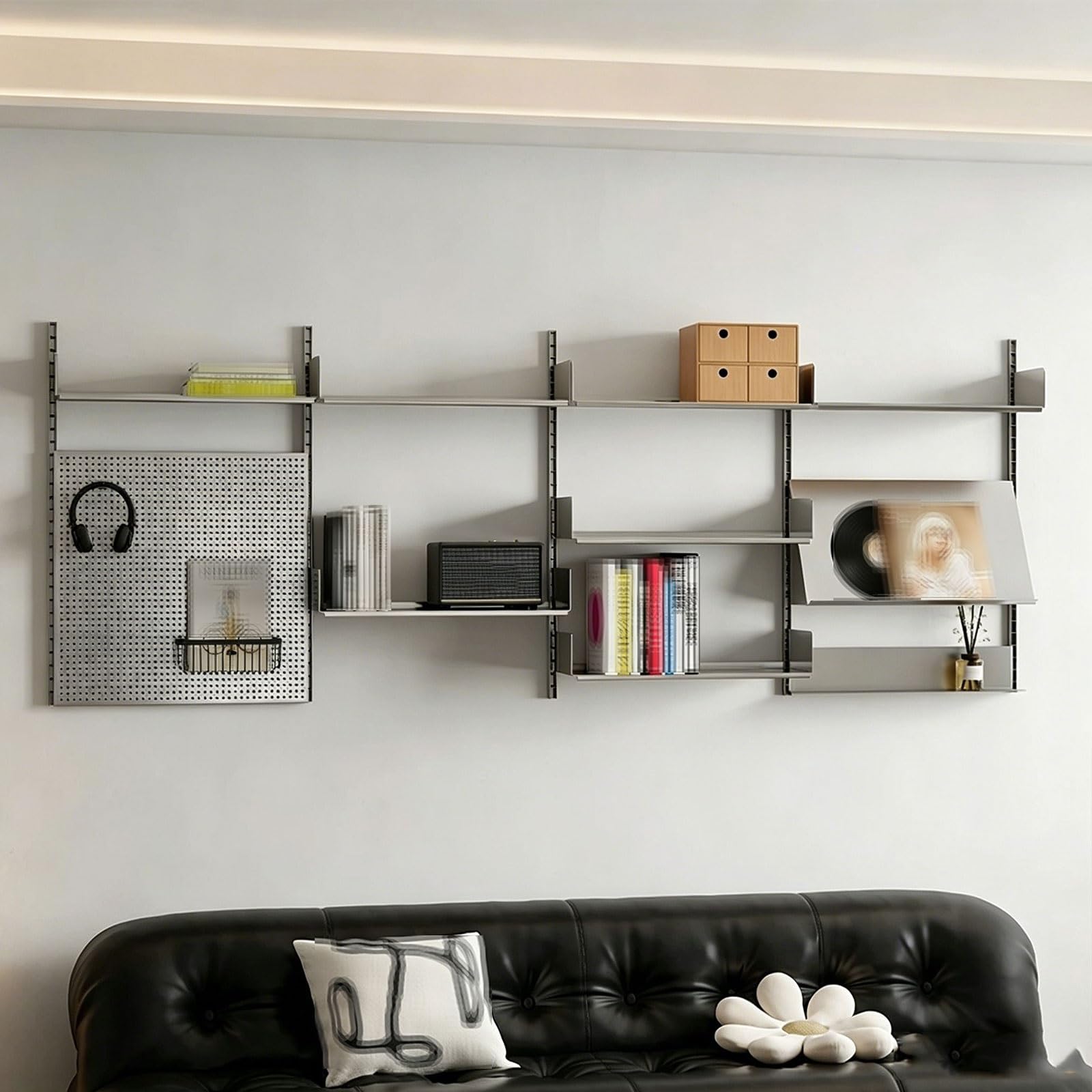 Organizador Pared Herramientas Acero Inoxidable Metal Pegboard Organizer Kit Estantes Ajustables Organizador Hogar Cada Estante Soporta 50Kg para Sala de Estar, Oficina