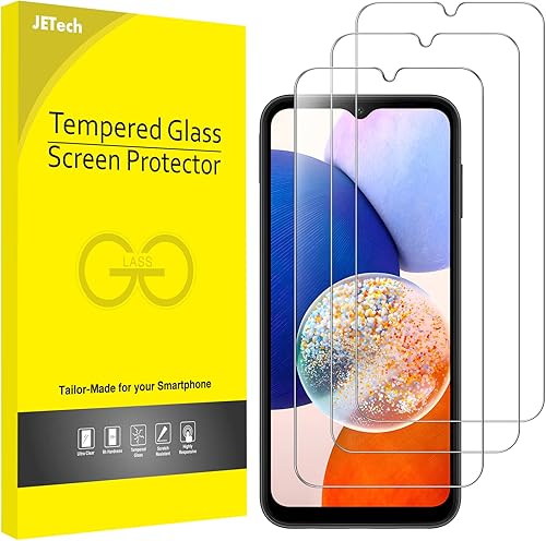 JETech Protector de pantalla para Samsung Galaxy A14 4G / 5G de 6.6 pulgadas, película de vidrio templado 9H, antiarañazos, transparente HD, paquete