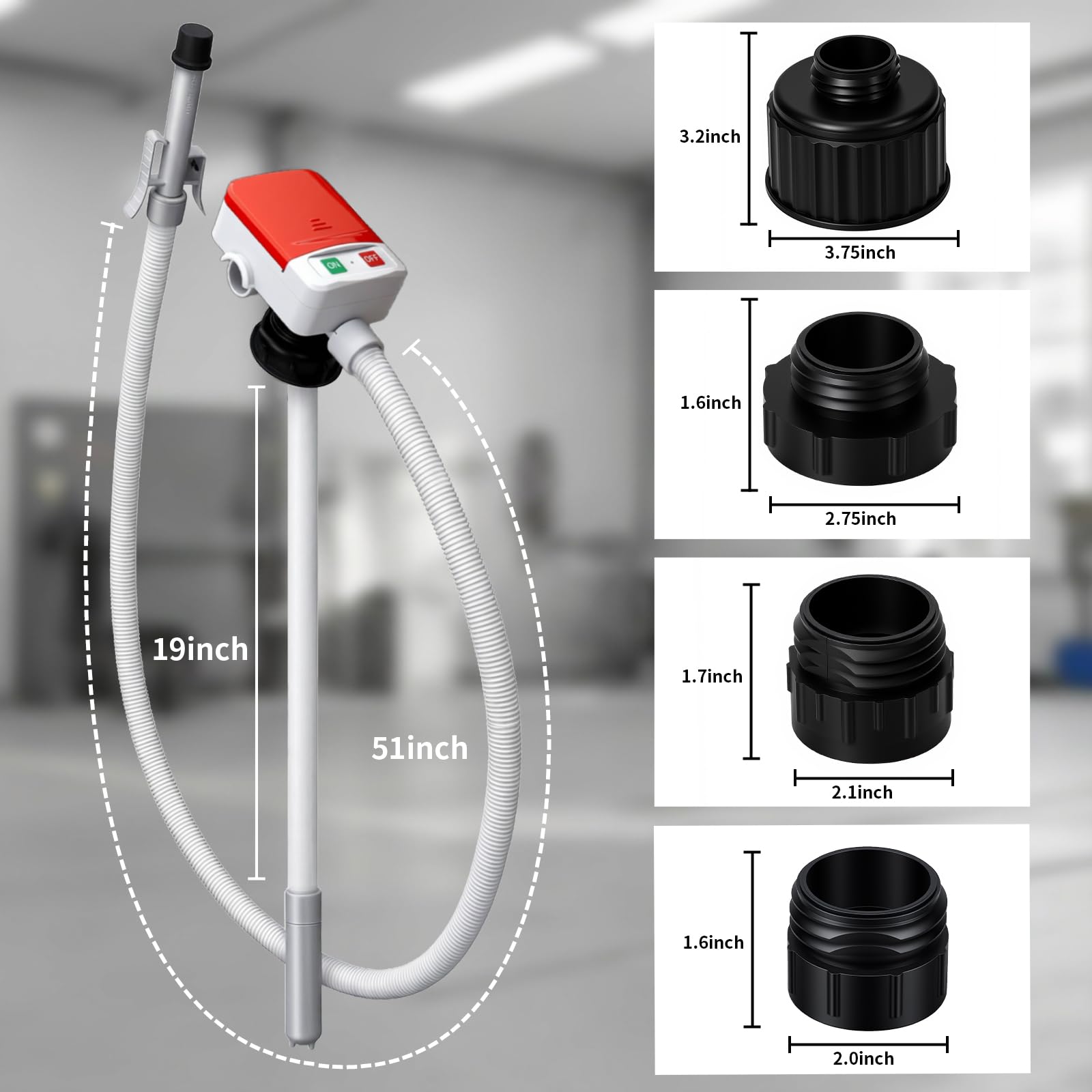Bomba de transferencia de combustible para latas de gas y jarras de carreras, bomba de sifón de gasolina eléctrica portátil con manguera larga sin torceduras, parada automática, luz LED