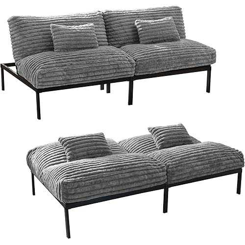YOSHOOT Futon Sofa Bed Couch, Convertible Sleeper Sofa Bed, Adjustable Backrests Daybed Loveseat, Futon Couch for Living Room Bedroom, Grey