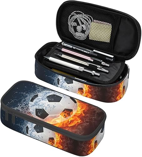 Miniatura 22 de Estuche para lápices de pelota de fútbol en blanco y negro de gran capacidad, bolsa de almacenamiento para lápices, bolsas de papelería con Balón de