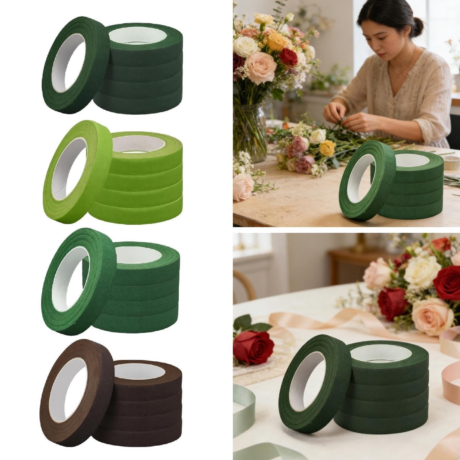 Juego De 5 Rollos Cinta Floral, Material Tela, Suministros for Envolver Arreglos DIY for Manualidades Ramo Boda Para Envolver Tallos de Ramo(Dark Green)