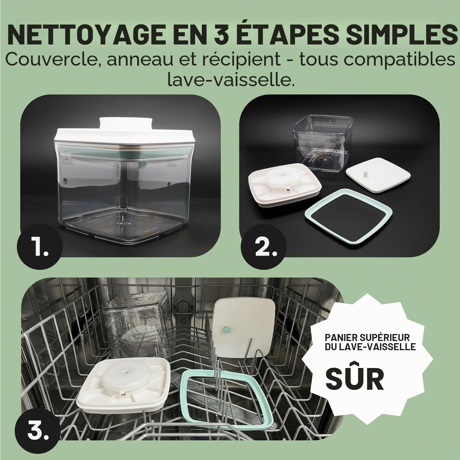 iChewie - BopTop (Ensemble de 5 récipients) Récipient hermétique pour le stockage des aliments - Boîte à joint mécanique en silicone - empilable sans BPA - 500ml / 850ml / 900ml / 1500ml / 2500ml