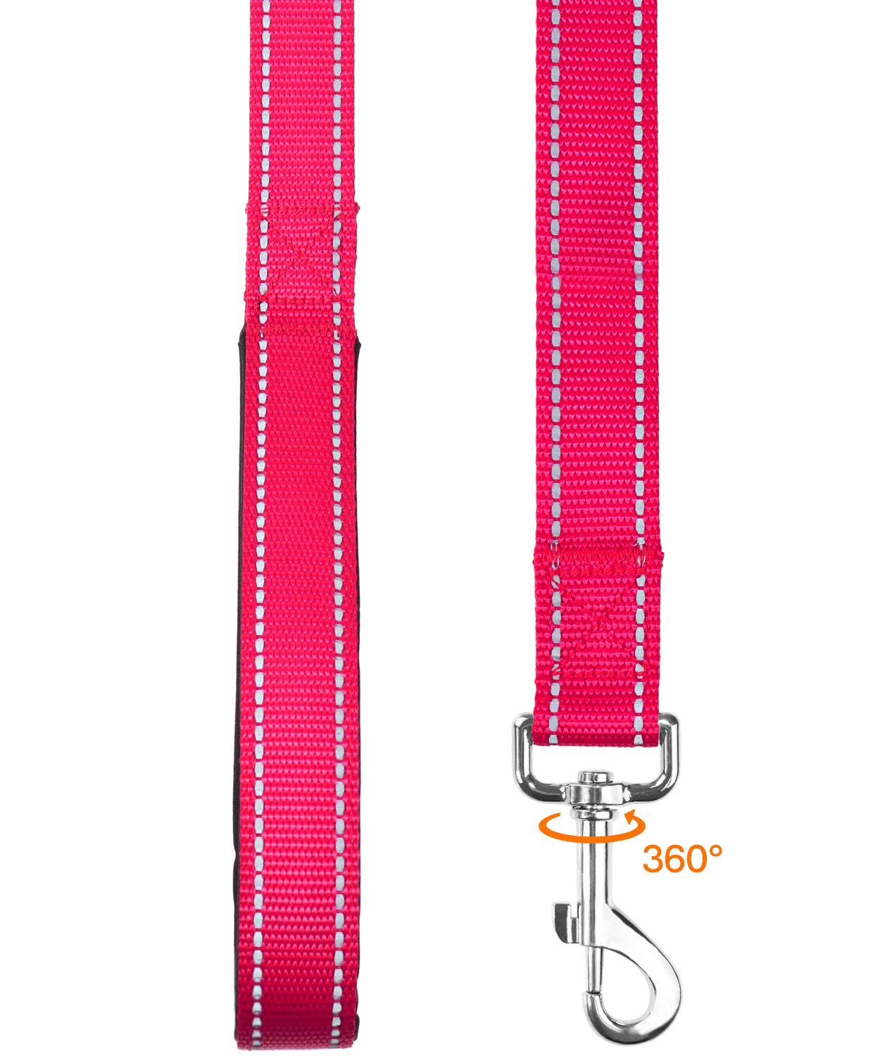 Taglory Guinzaglio per Cani Riflettente con Manico Imbottito e Gancio in Metallo, Nylon Resistente Addestramento Cane Guinzaglio, 1.8 Metri Rosa Caldo