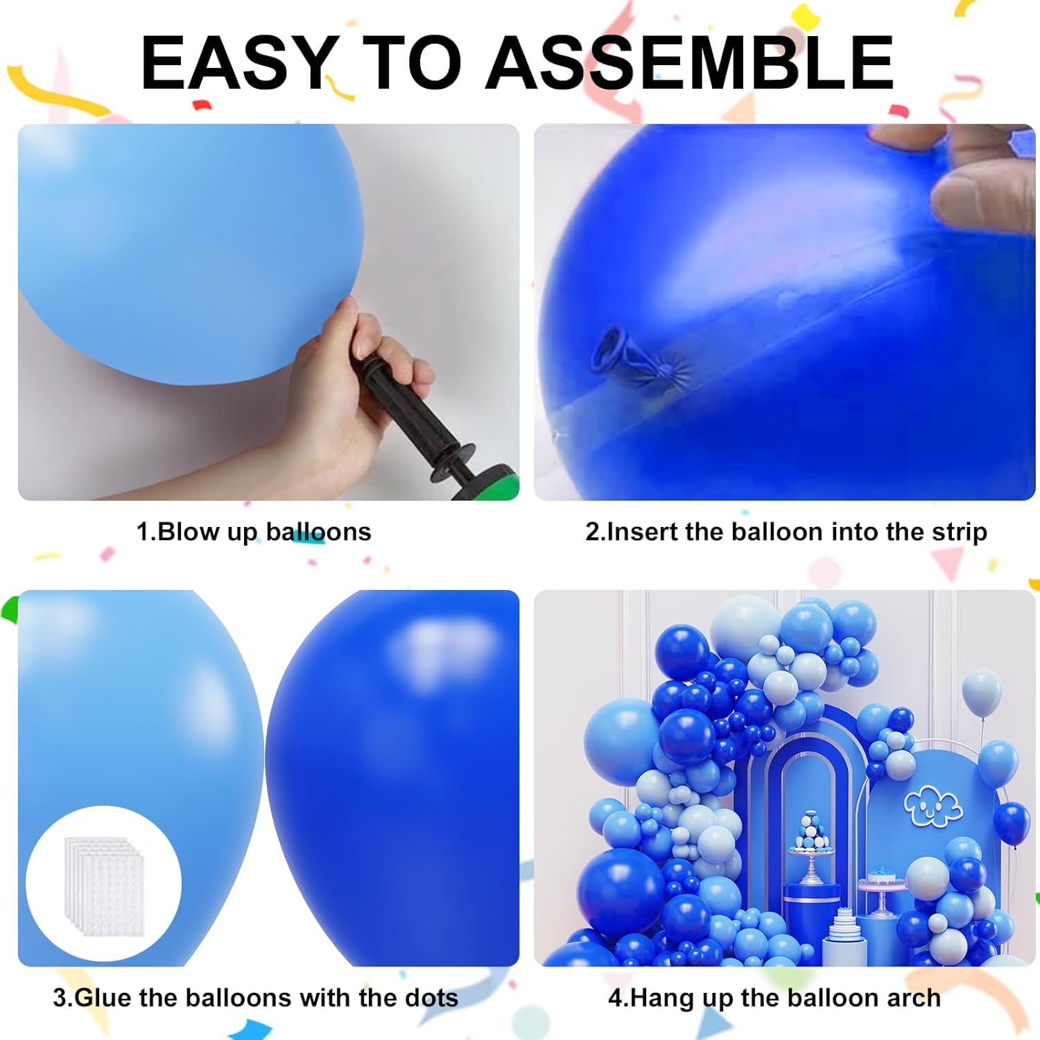 Blue Balloons Balloons Garland Arch Kit, Assorted Blue Balloons, Royal Blue and Light Blue Latex Balloons for Birthday, Baby Shower, Graduation Party Decorations