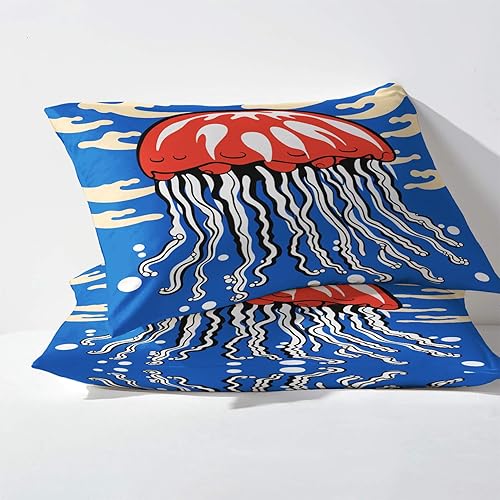 Miniatura 3 de Juego de sábanas de medusas divididas tamaño King para cama ajustable, sábanas de vida marina, sábanas y fundas de almohada, juego de 5 piezas,