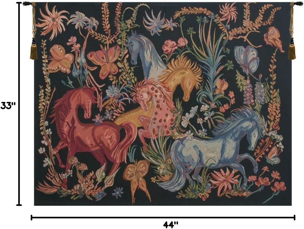 C Charlotte Home Furnishings Inc Cheval Azures Belgian Tapestry Wall Hanging | Viscose Cotton and Polyester Blend Wall Art | 33 in. x 44 in | Home Decor Accents