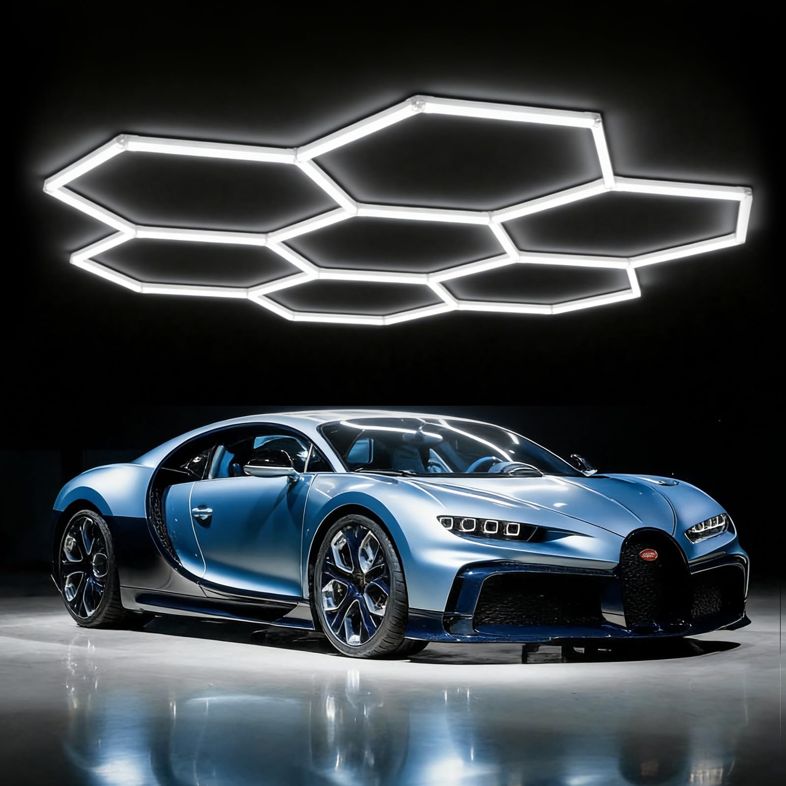 TODEHI Hexagon Garage Light 7-hex Updated Bigger Size 240W Super Bright LED Shop Lights, Linkable Car Ceiling Lights for Garage Warehouse Workshop Gym Basement Car Wash Room