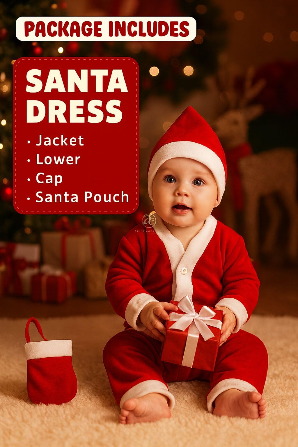 Arrakasta Crafts Velvet Santa Claus Dress For Kids And Adults | Merry Christmas Costume Set With Jacket, Pant, Cap, Pouch | Premium Extra Warm Santa Dress For Boy, Girl, Adult (2-3 Year) 1