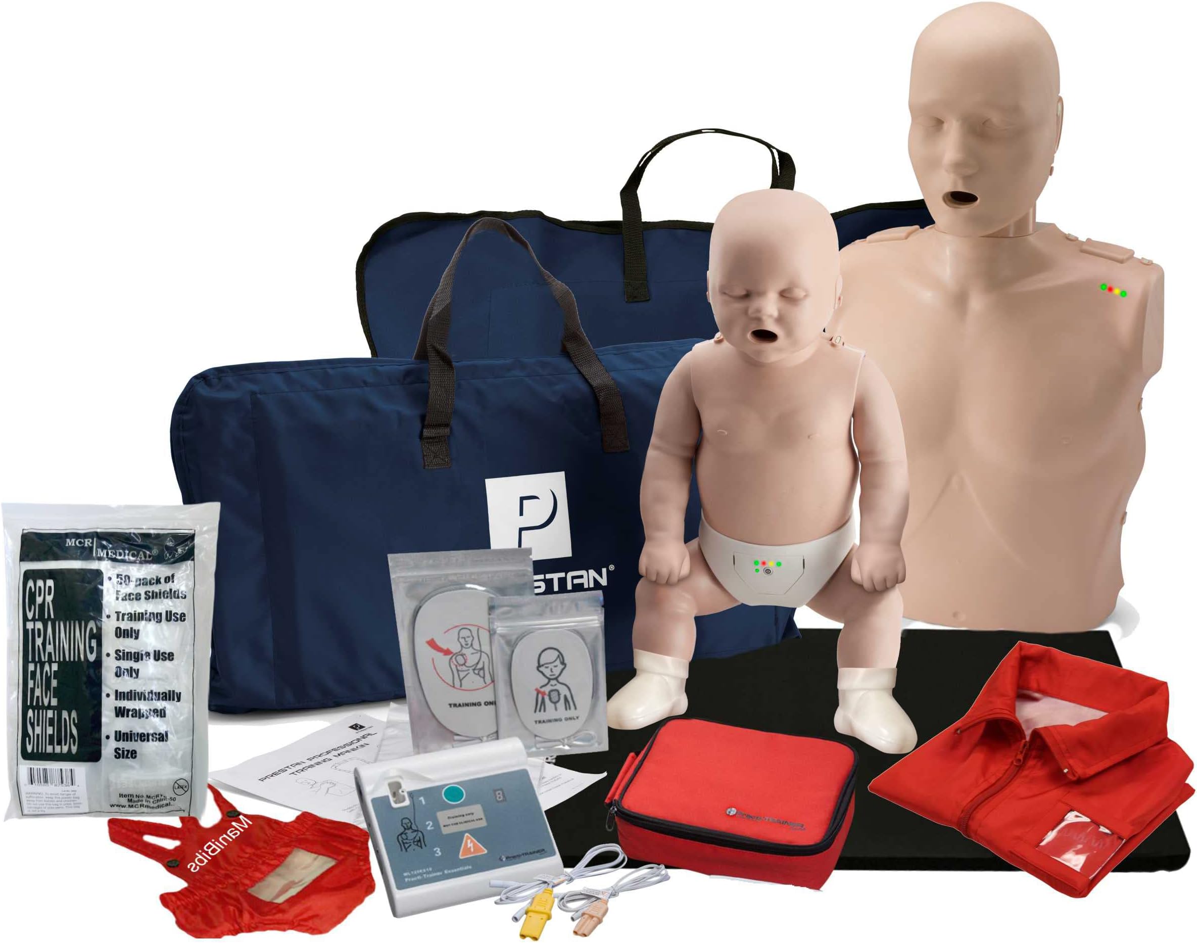 MCR Medical Prestan Adult and Infant CPR Manikin Kit with A 50 Pack of MCR Training Shields