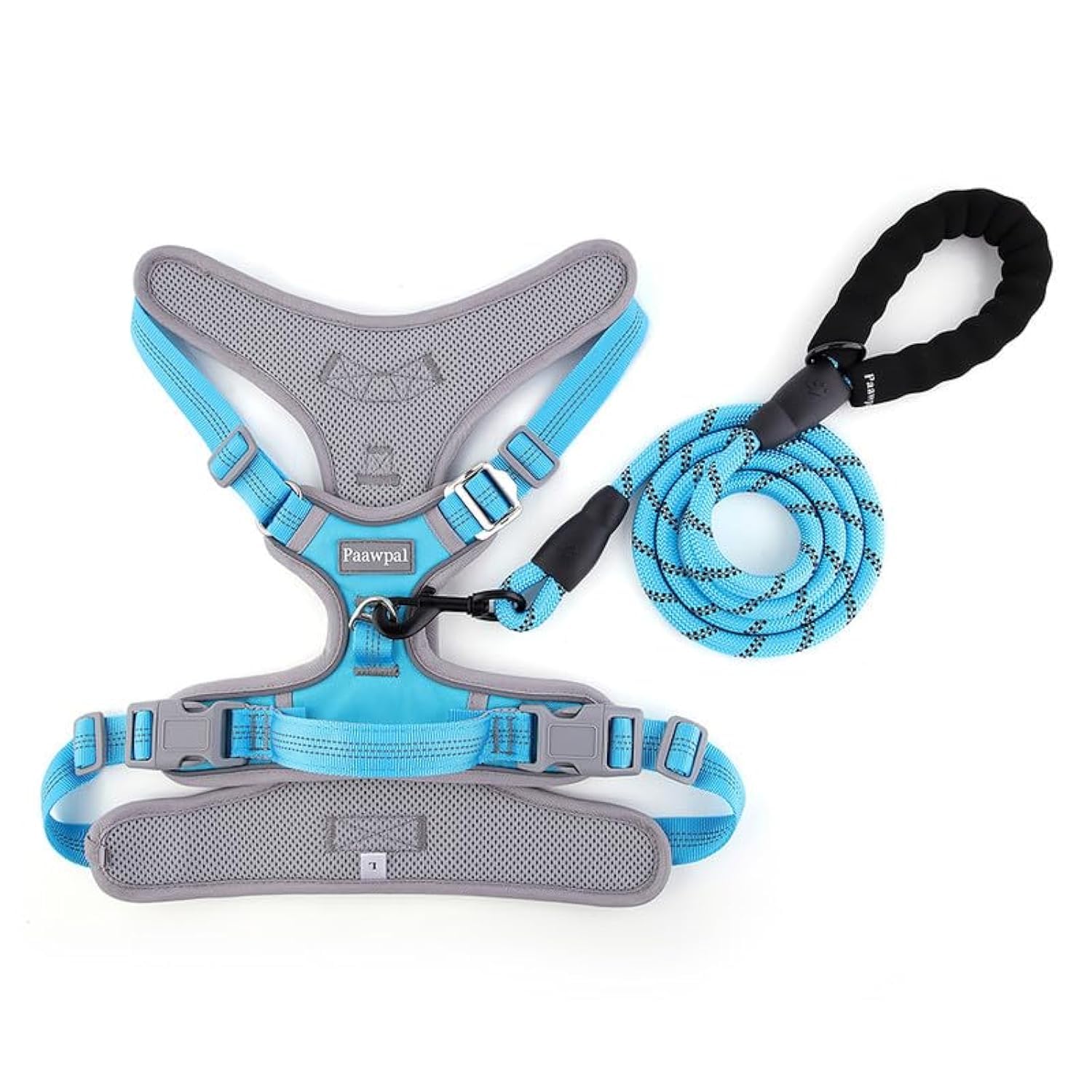 Paawpal Adjustable Dog Harness - No Pull, Reflective, Soft Padded for Small, Medium, Large Dogs - Includes Leash Turquoise XL