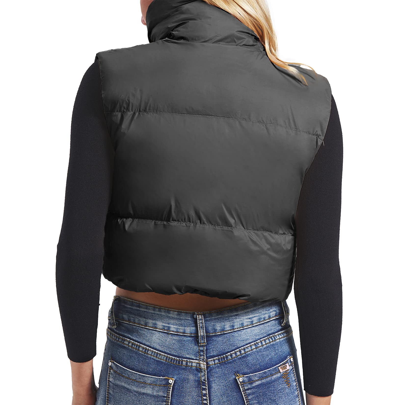 CAICJ98 Womens Vests Fashion Women's Fashion High Neck Zipper Cropped Puffer Vest Jacket Coat Orange L