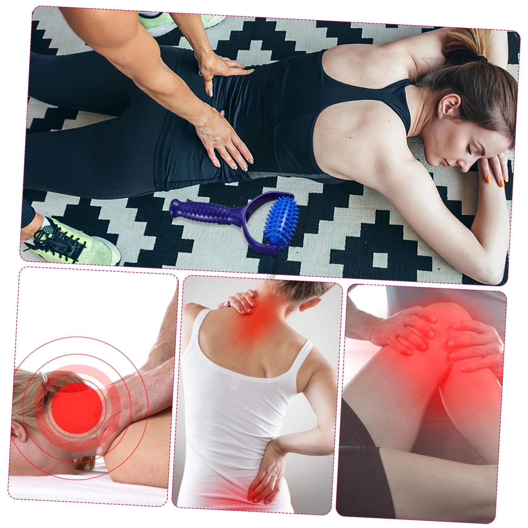 Ipetboom 4pezzi Massaggiatore Manuale Per Schiena e Collo Roller Ergonomico Per Yoga e Relax Strumento Portatile e Massaggiatore Per Gambe e Muscoli Uso Quotidiano e Ufficio