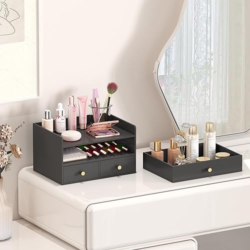 Miniatura 6 de Organizador de escritorio de bambú con cajones, cajones de almacenamiento de escritorio de madera para facturas, suministros de oficina, utensilios