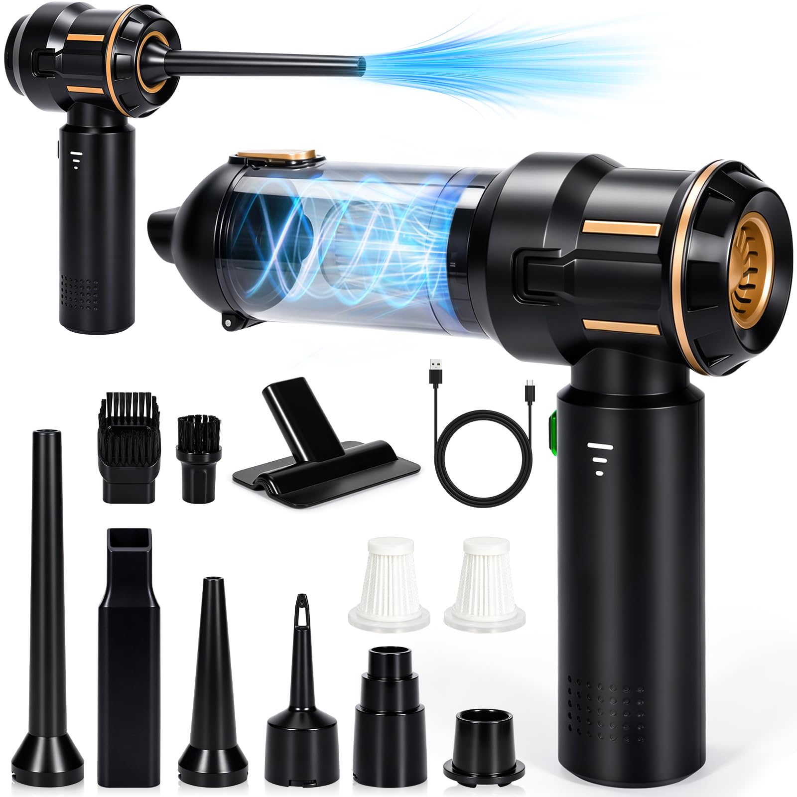 Aspirabriciole Senza Fili,26000Pa Aspirapolvere Auto,Mini Aspirapolvere Portatile,Potente Aspiratore e Soffiatore 4 in 1 con Motore Brushless per Auto,Casa,Ufficio,Peli di Animali Domestici