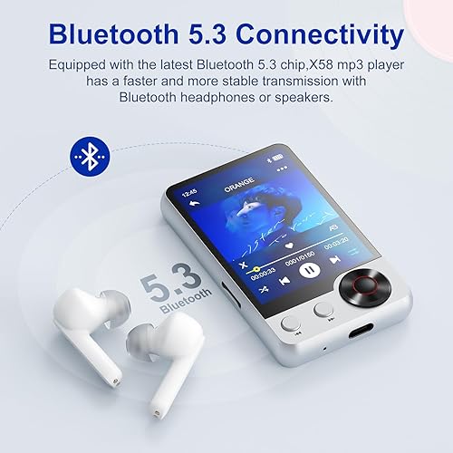 Miniatura 2 de Reproductor MP3 de 128 GB con Bluetooth 5.3 mejorado, reproductor de música con altavoz HD, pantalla táctil de 2.4 pulgadas, ranura para tarjeta SD