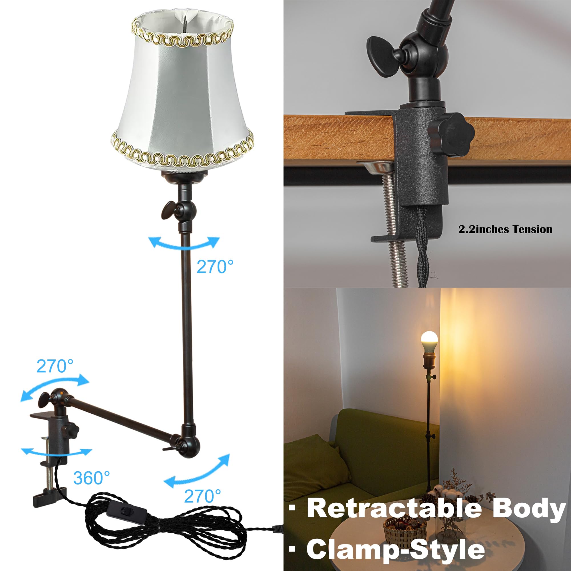 Klemmleuchte mit Fernsteuerung,1 Packung Leselampe mit 2,5 m Kabel, Dimmbar Nachttischlampe,Augenpflege Schreibtischlampe für Büro Heimgebrauch, E27 Lampenhalterung - DZ0332/15
