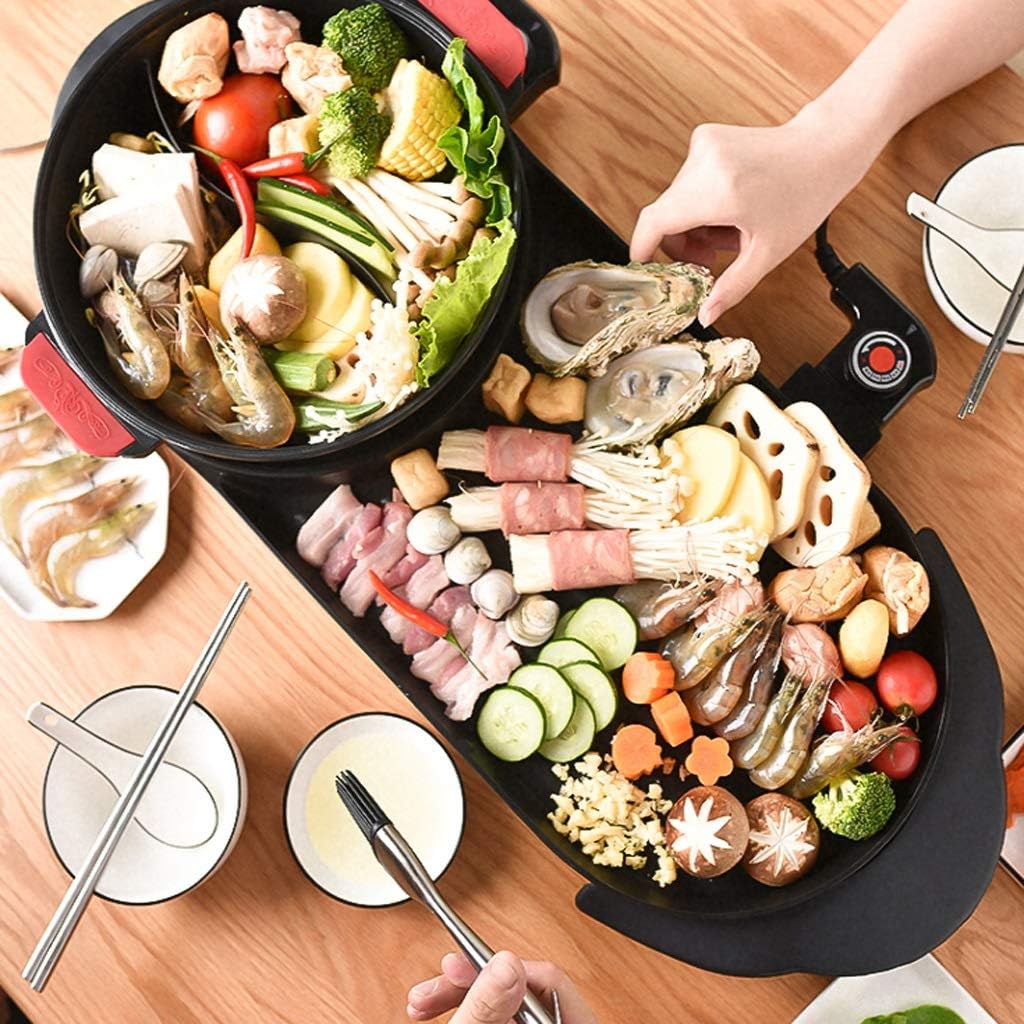 Black Hot Pot - Electric Grill, Smokeless, Easy-to-Clean Grilled Fish Dish, 2-in-1 Multifunctional