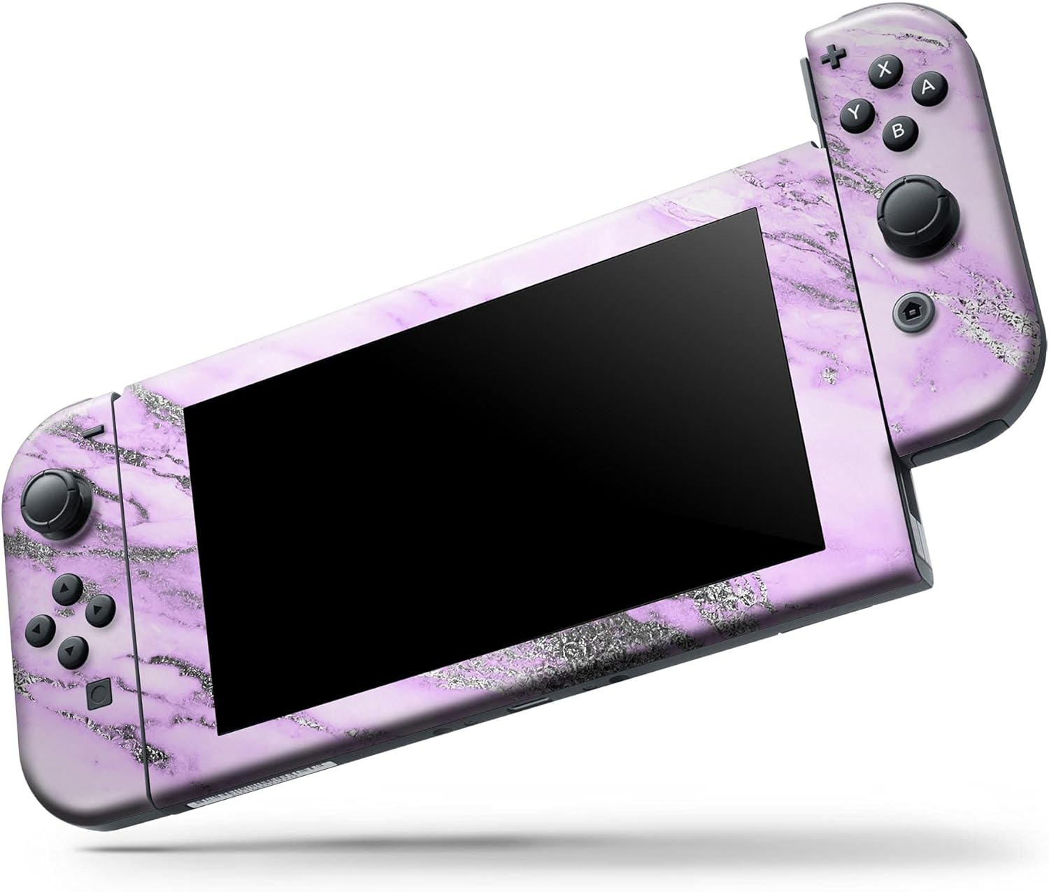 Design Skinz - Compatible with Nintendo Switch OLED Console Bundle - Skin Decal Protective Scratch-Resistant Removable Vinyl Wrap Cover - Purple Marble & Digital Silver Foil V10
