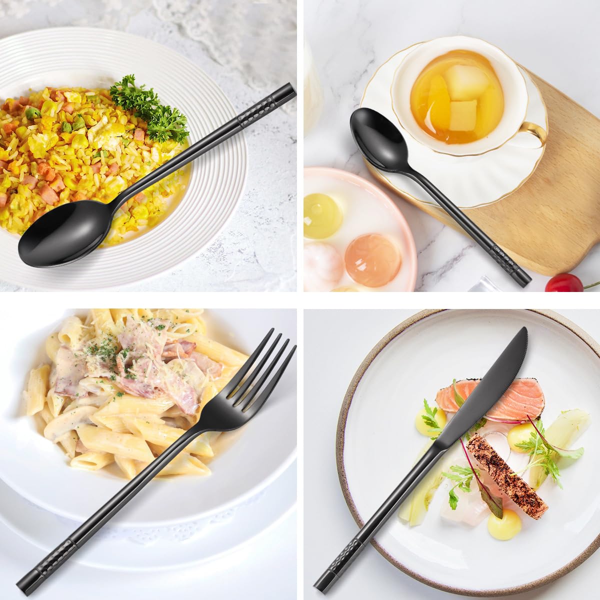 Zestaw Sztućców Na Wesele, Kuchnię, Restaurację, Złota Zastawa Stołowa Ze Stali Nierdzewnej, 6 Zestawów Z Ceramicznymi Uchwytami, Zestawy Sztućców Ze Srebra Z Wieszakiem (Gold-6Set)