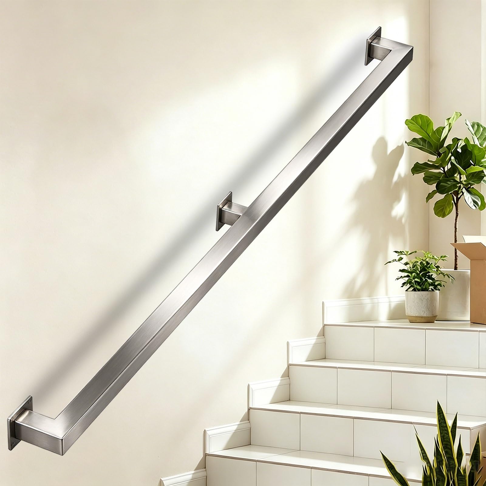 Sxbhdm One Color 3Ft 5Ft 6Ft 7Ft Stainless Steel Handrails For Stairs, Wall Mount Staircase Banister Hand Railing Support Kit, Safety Grab Bar Kit, Stair Railing(20Ft/600Cm)