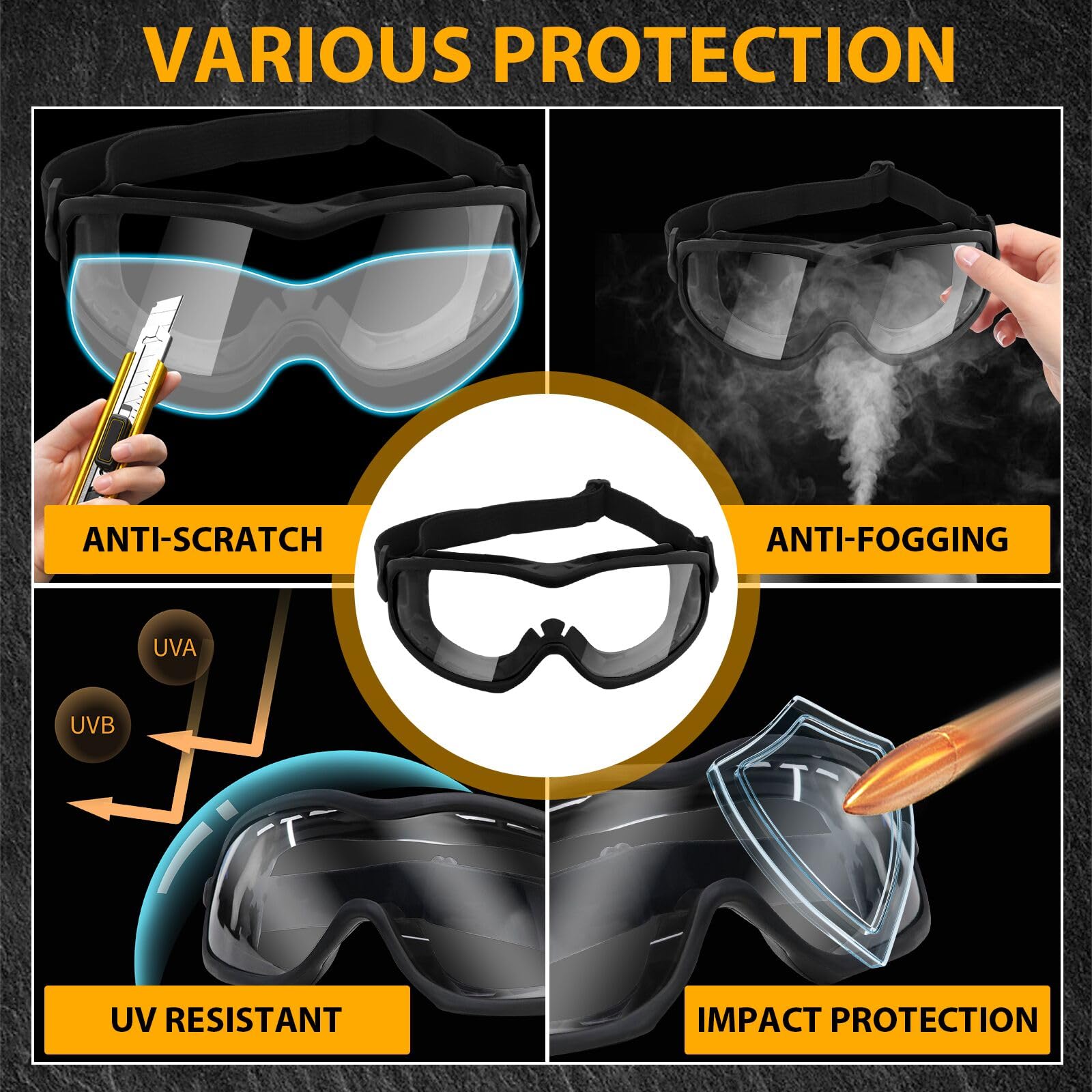 Qavctw Tactical Helmet Airsoft Military Safety Goggles with Anti-Fog Lens For Hunting Shooting Paintball Cycling Black - Image 2