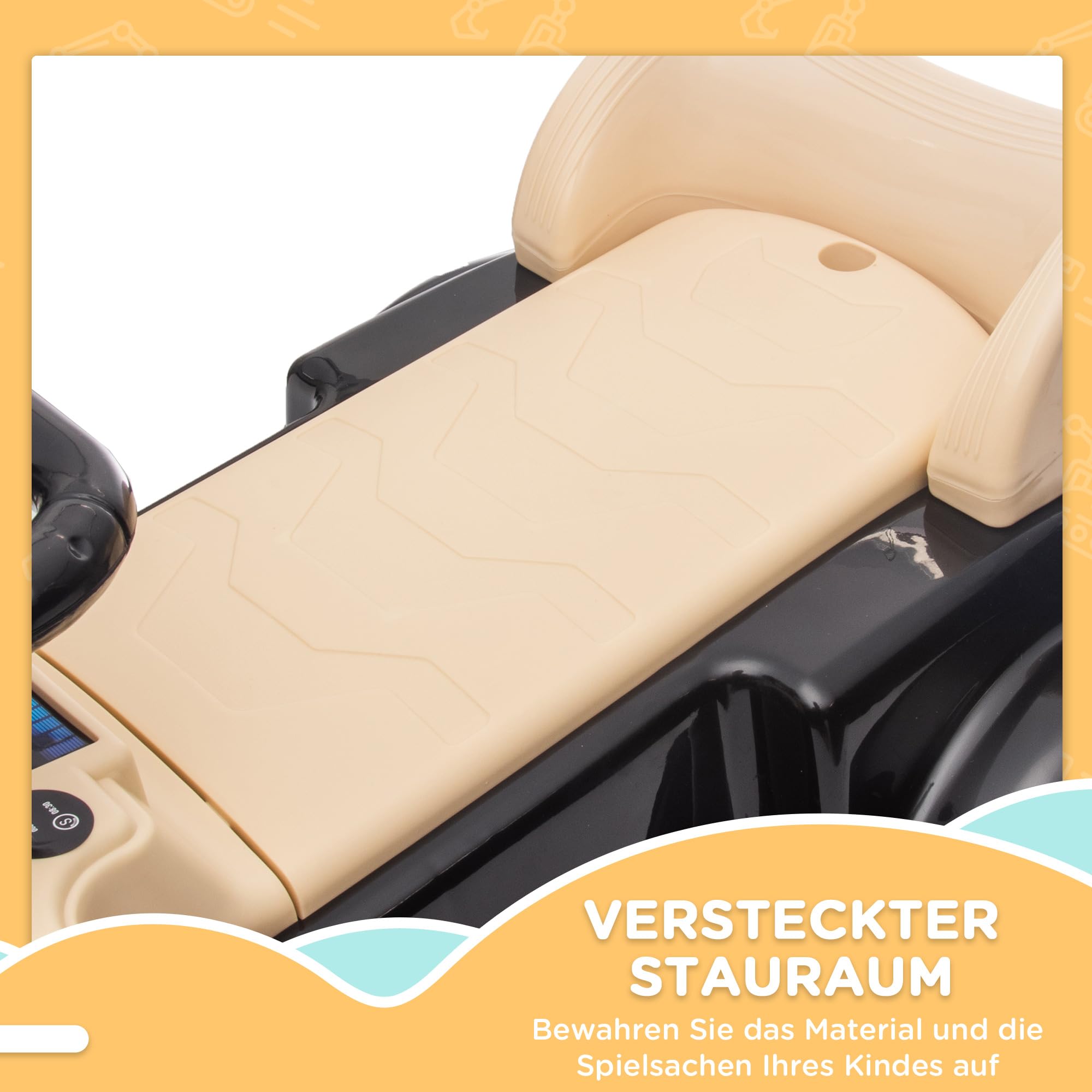 AIYAPLAY Rutschauto, Kinderfahrzeug, Rutscherfahrzeug mit Stauraum, Kinderauto mit Kippschutz Rutscher für 18-48 Monaten Kinder, Schwarz, 77,5 x 41,5 x 45 cm