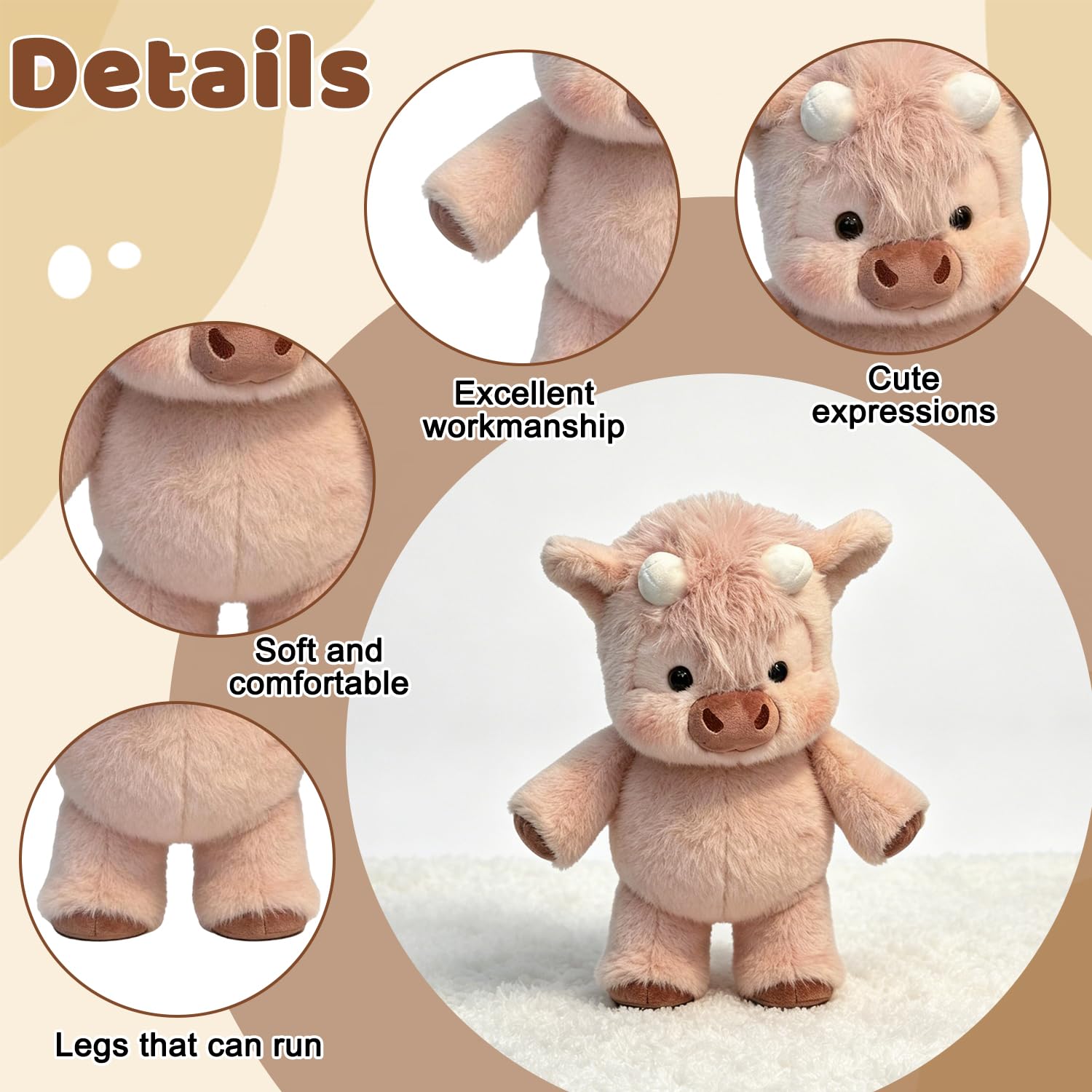 Peluche Che Corre, Peluche Di Cinghiale, Pe-luche Cinghiale Che Corre, Pe-luche Vitello Che Corre, Running Cow Plush, Mucca Morbido Pelu-che, Pelu-che Highland Cow, Regalo per Fan e Famiglia (M4)