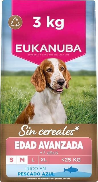 Eukanuba, alimento para Edad Avanzada sin Cereales con Pescado para Razas pequeñas y Medianas