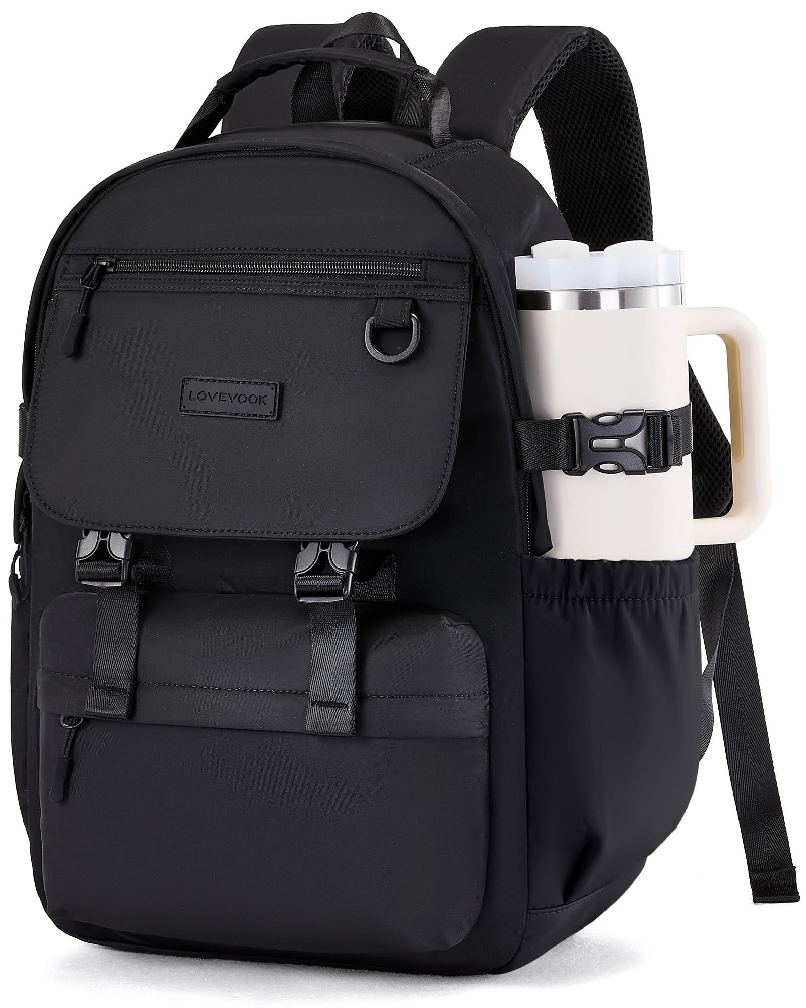LOVEVOOK School Backpack for Girls with Large Tumbler Holder Pockets Student Cute Bookbag 15 6 inch Laptop Daypack