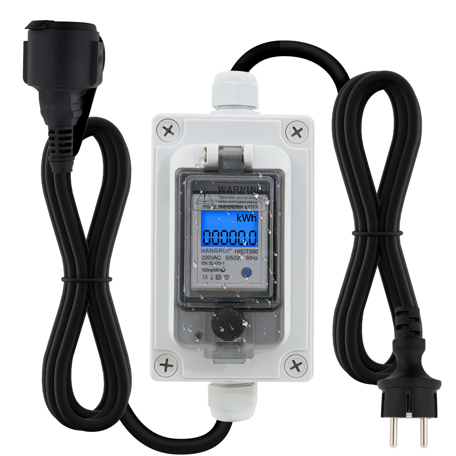 Contatore digitale mobile, 16 A, 230 V, IP65, impermeabile, contatore intermedio KWH con spina CEE per presa, adatto per camper, veicoli elettrici e casa