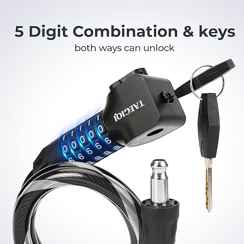 Miniatura 2 de Candado de bicicleta antirrobo de 4 pies para bicicleta con contraseña de combinación de 5 dígitos con 2 llaves y soporte de montaje resistente para