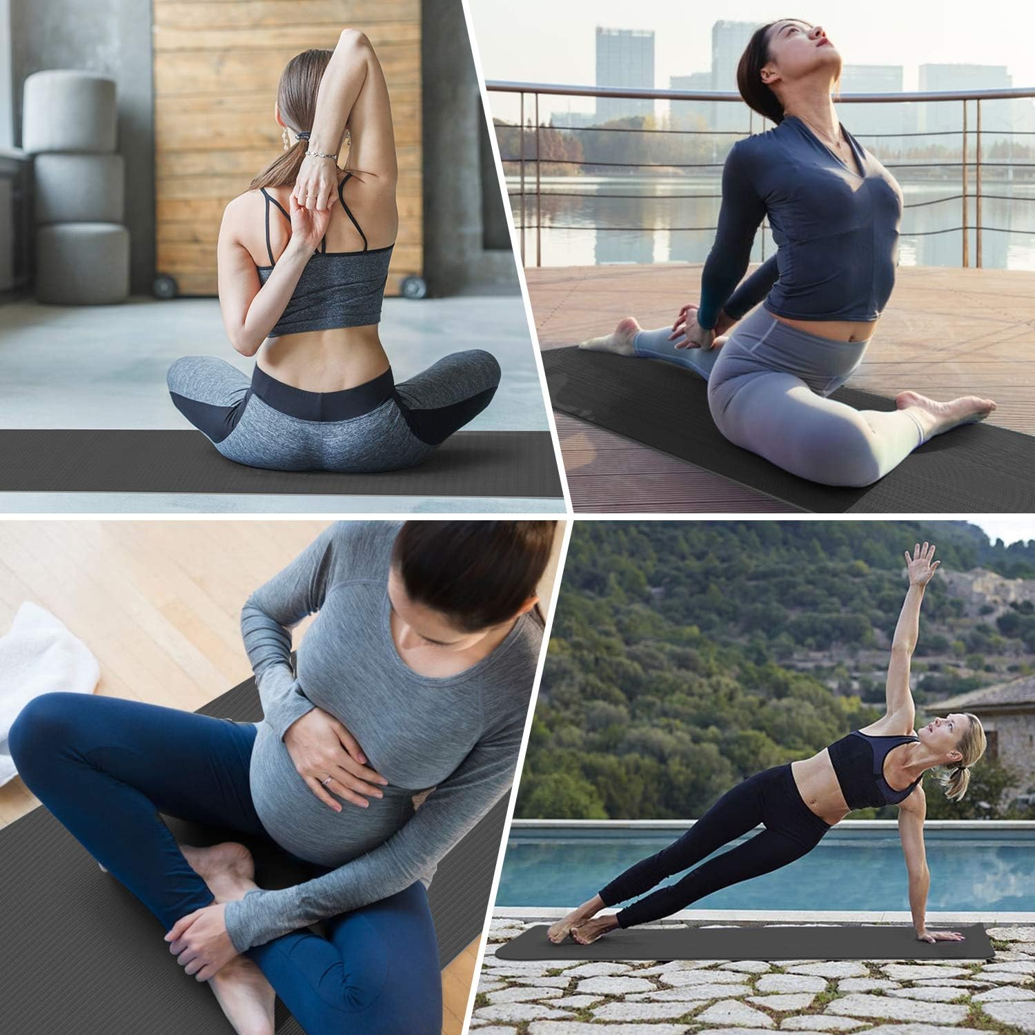 TOPLUS - Tappetino da ginnastica o da yoga, imbottito e antiscivolo, adatto per fitness, pilates e ginnastica, con tracolla, 183 x 61 x 0,6 cm, Nero