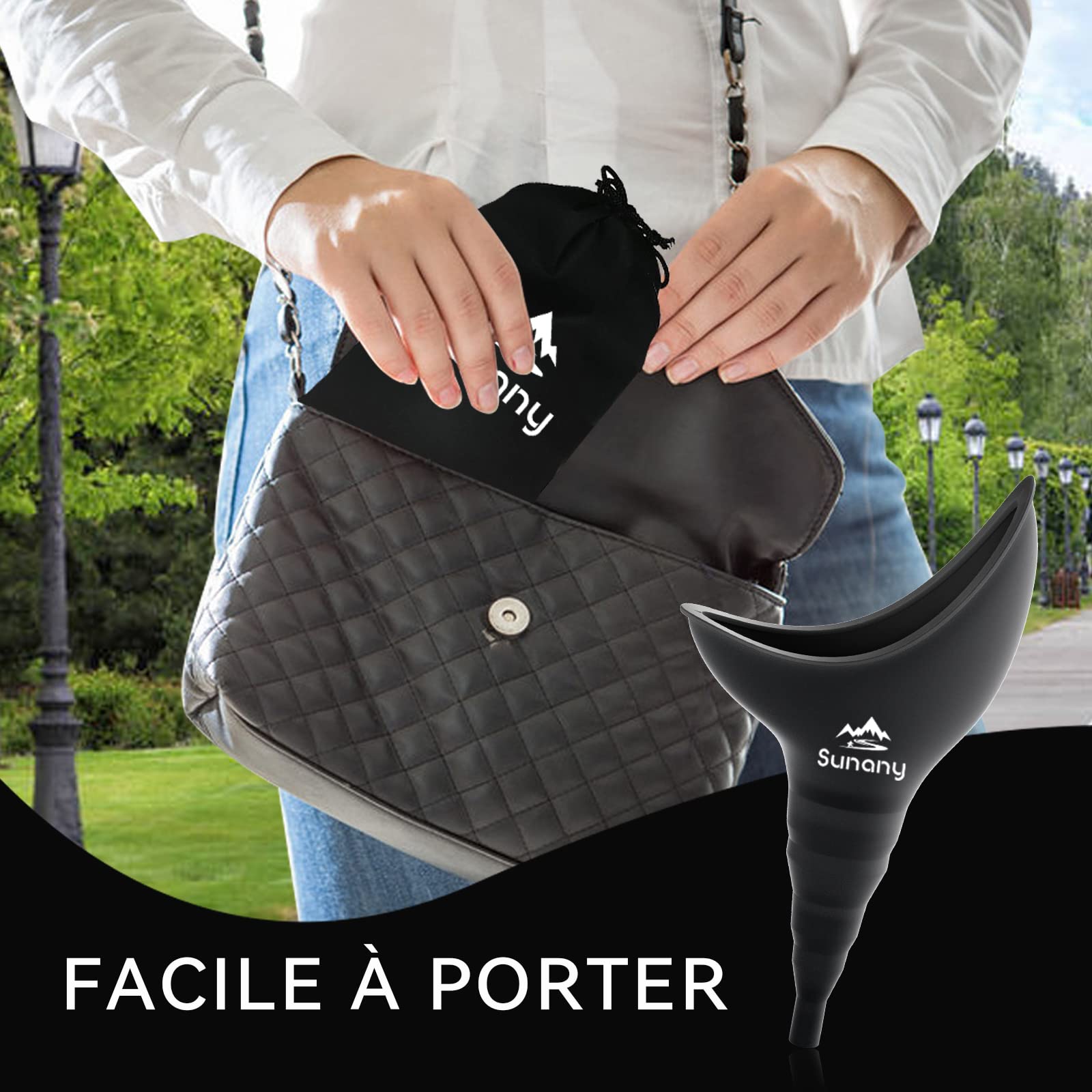 Sunany Urinoir Femme,Urinoir Femelle à Entonnoir en Silicone, Portable pour Pipi Debout Femme,Réutilisable Urinaux Toilette Féminine, pour en Plein air, Activités, Camping,Voyage(Noir)